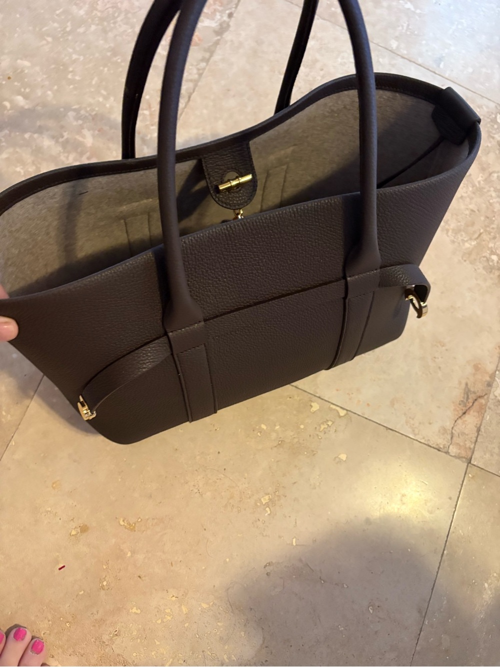 Loro Piana Dark Brown Pebbled Leather Tote